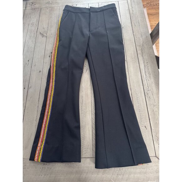 AREA NYC Cropped Crystal Embellished Ponte Flared Pants Trousers Black Size 0 - Picture 2 of 5